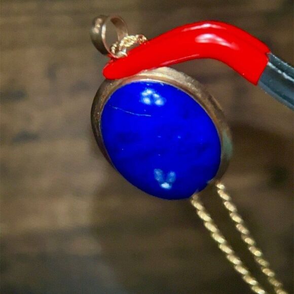 14k Gold Lapis Lazuli Pendant Necklace - Picture 3 of 8